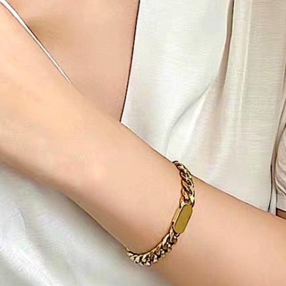 Gold Plated Cuban Square Plate Miami Unisex Minimalist Bracelet - Picture 7 of 7